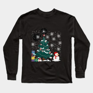 Snowman with Christmas tree and gifts Long Sleeve T-Shirt